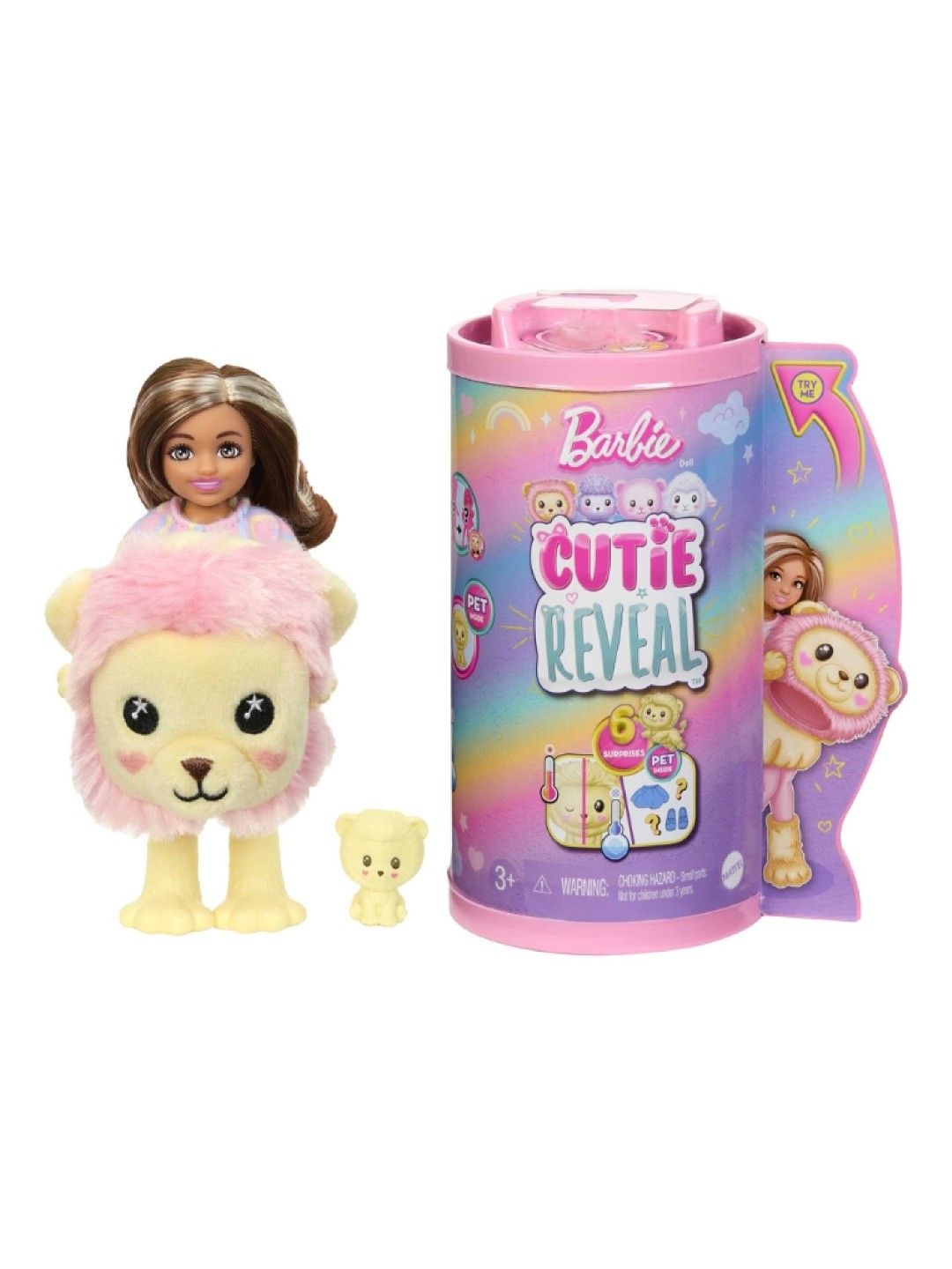 Barbie Chelsea Cutie Reveal, Brunette Doll Plush Lion (No Color- Image 1)