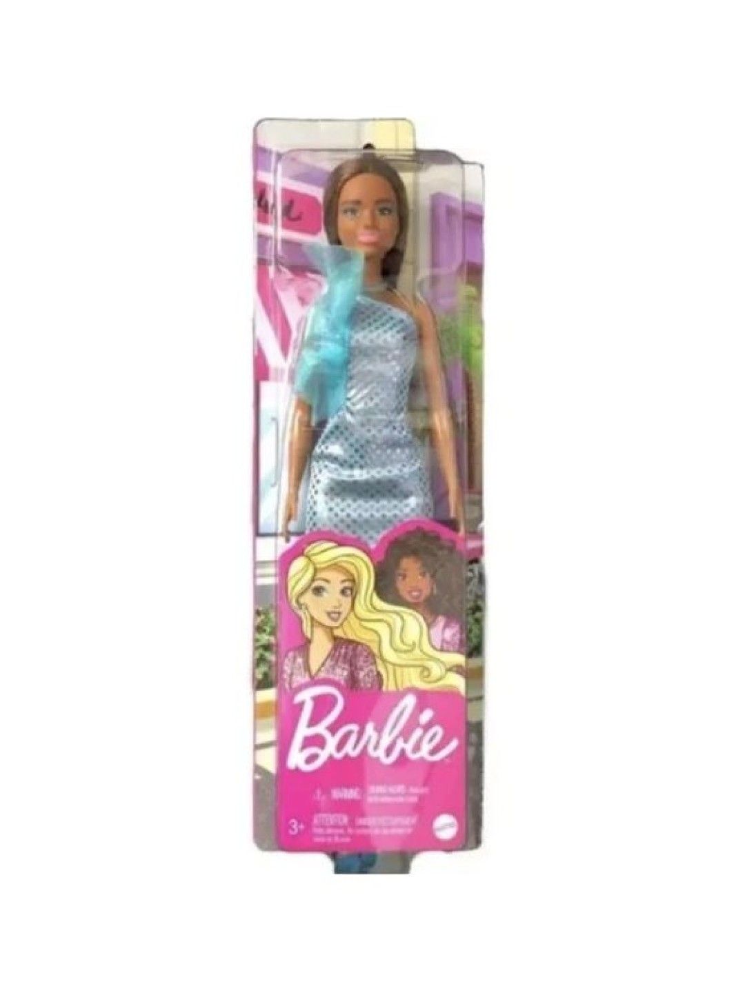 Barbie Pop Glitz Brunette Doll with Teal Metalic Dress Fashion Outfit (No Color- Image 4)