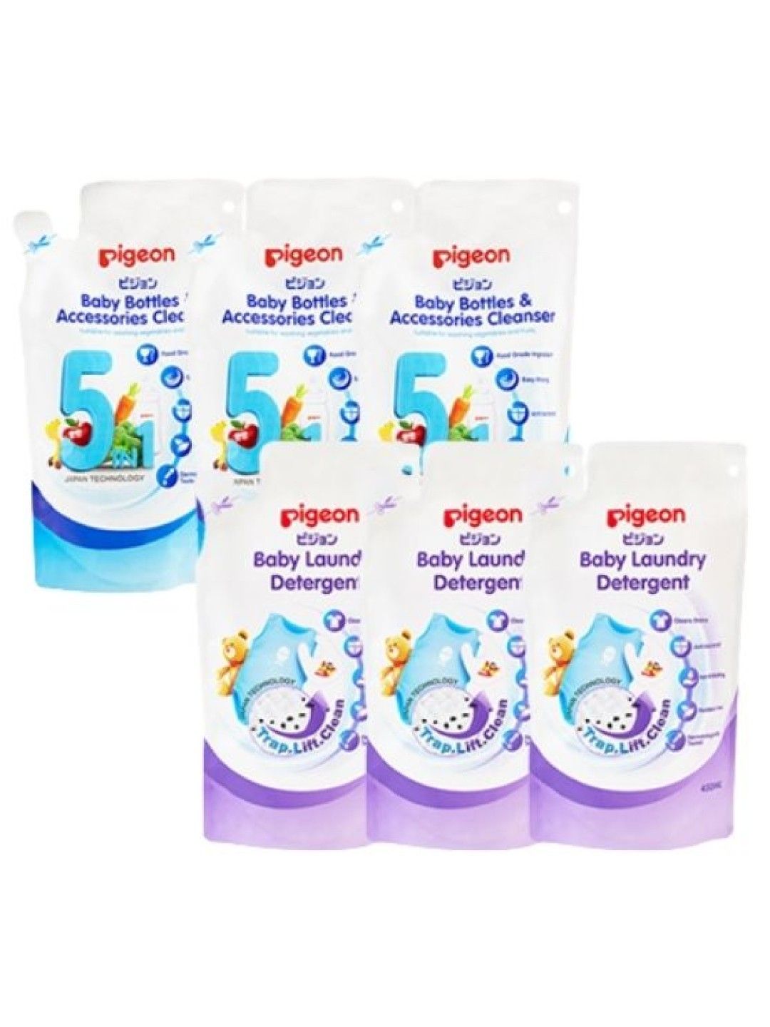 Pigeon Liquid Cleanser 3-pack (450ml) and Liquid Detergent Refill 3-pack (450ml) (No Color- Image 1)