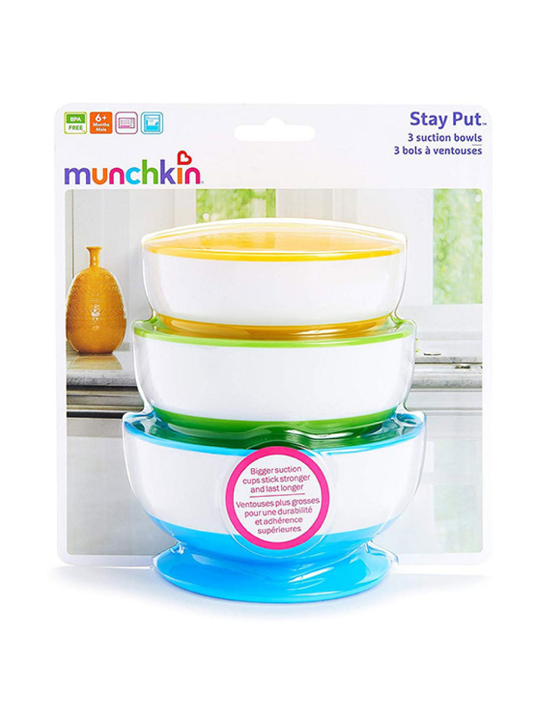 Munchkin Stay Put Suction Bowl (Pack of 3) (Yelllow/Blue/Green- Image 1)