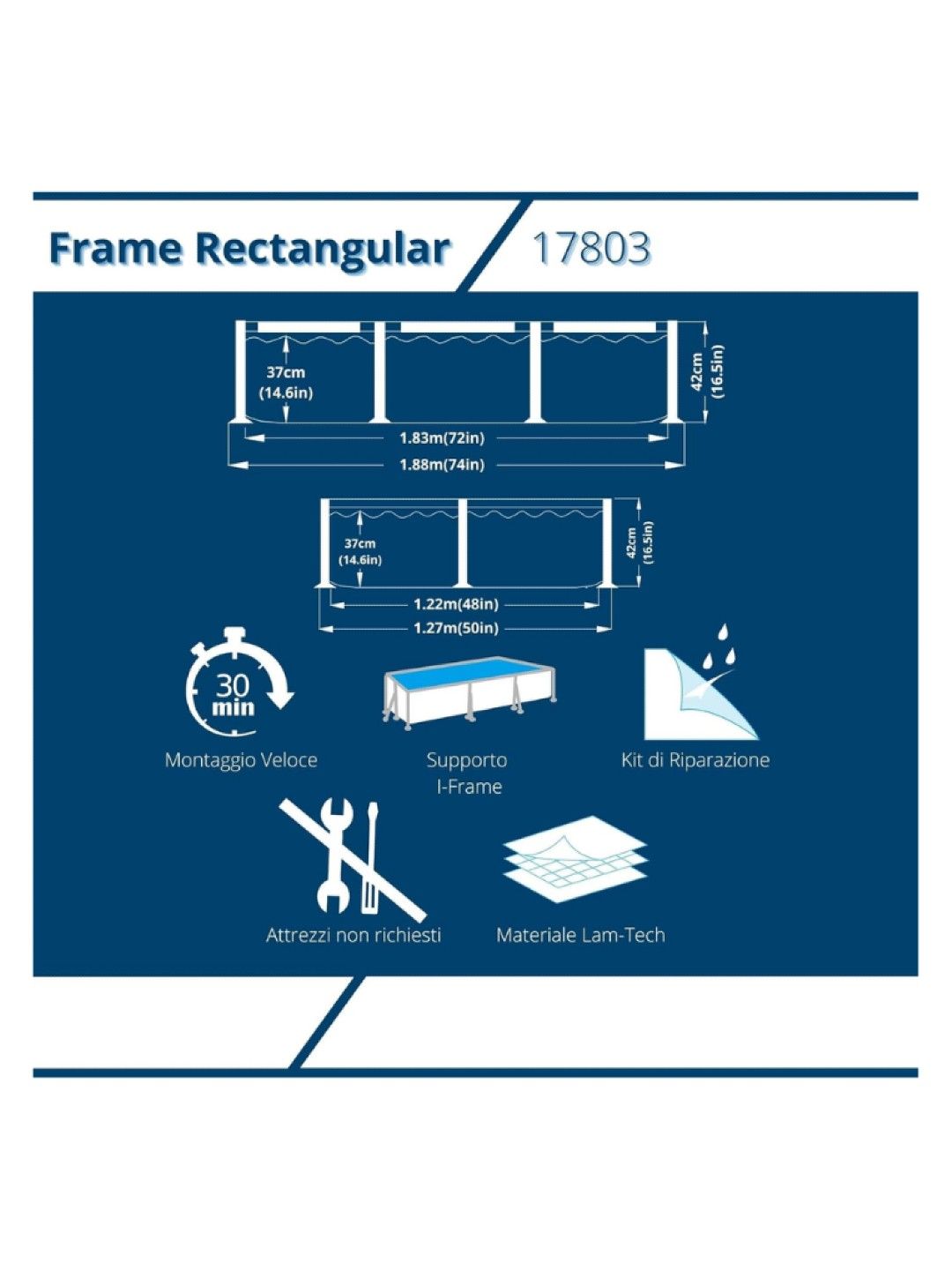 JILONG Frame Rectangular Pool (2.5m x 1.83m x 66cm) (No Color- Image 4)