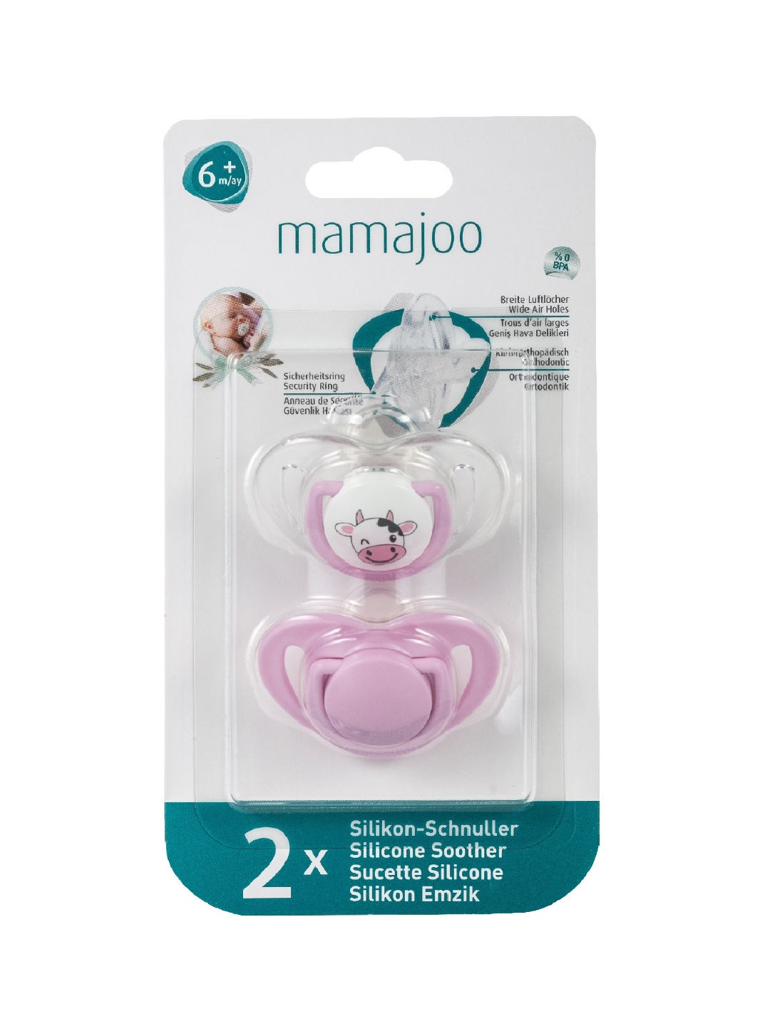 Mamajoo Silicone Orthodontic Soother 2 pcs (6M-12M) (Pink- Image 2)