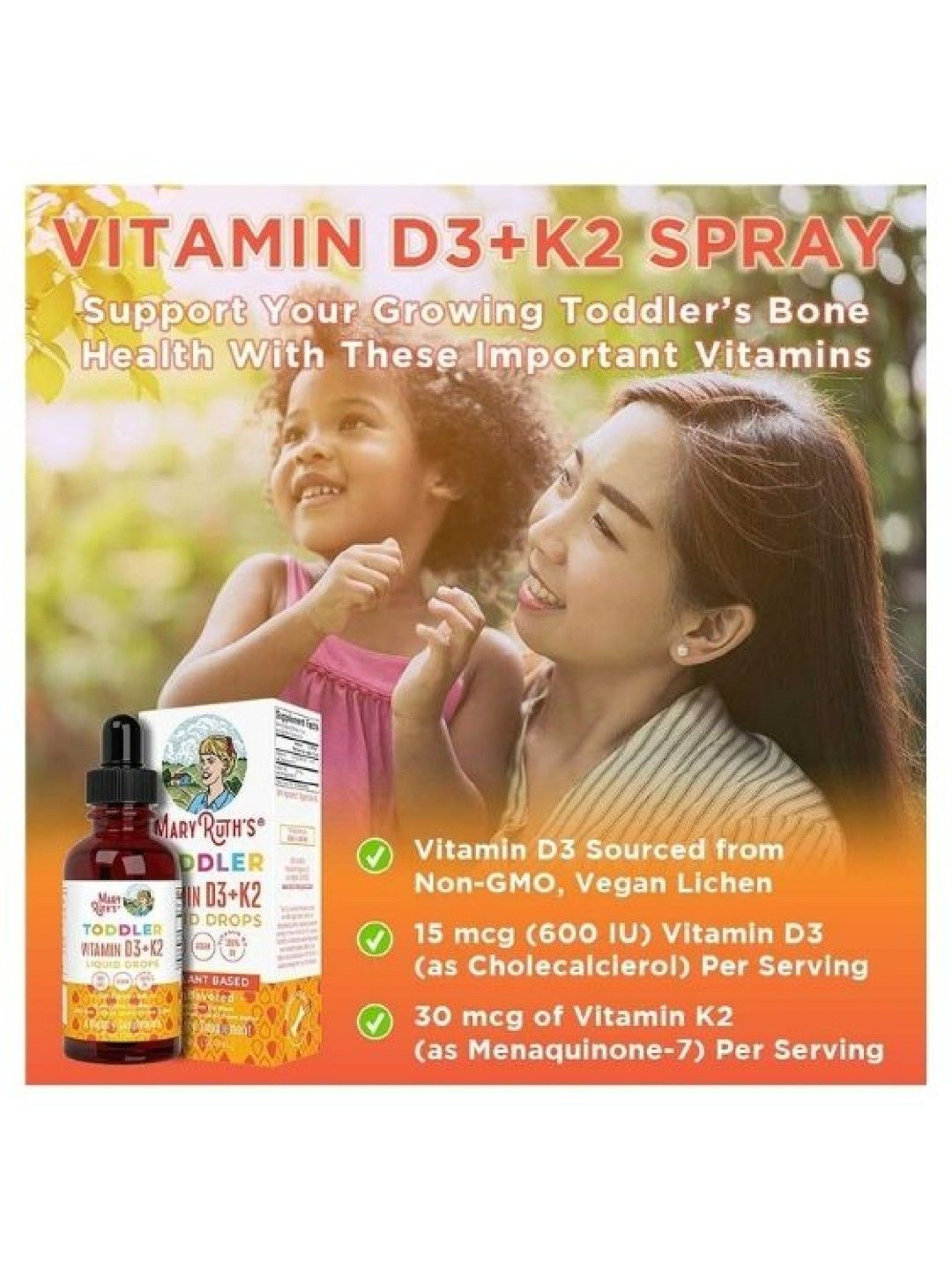 Mary Ruth's Toddler Vitamin D3+K2 Liquid Drops (No Color- Image 3)