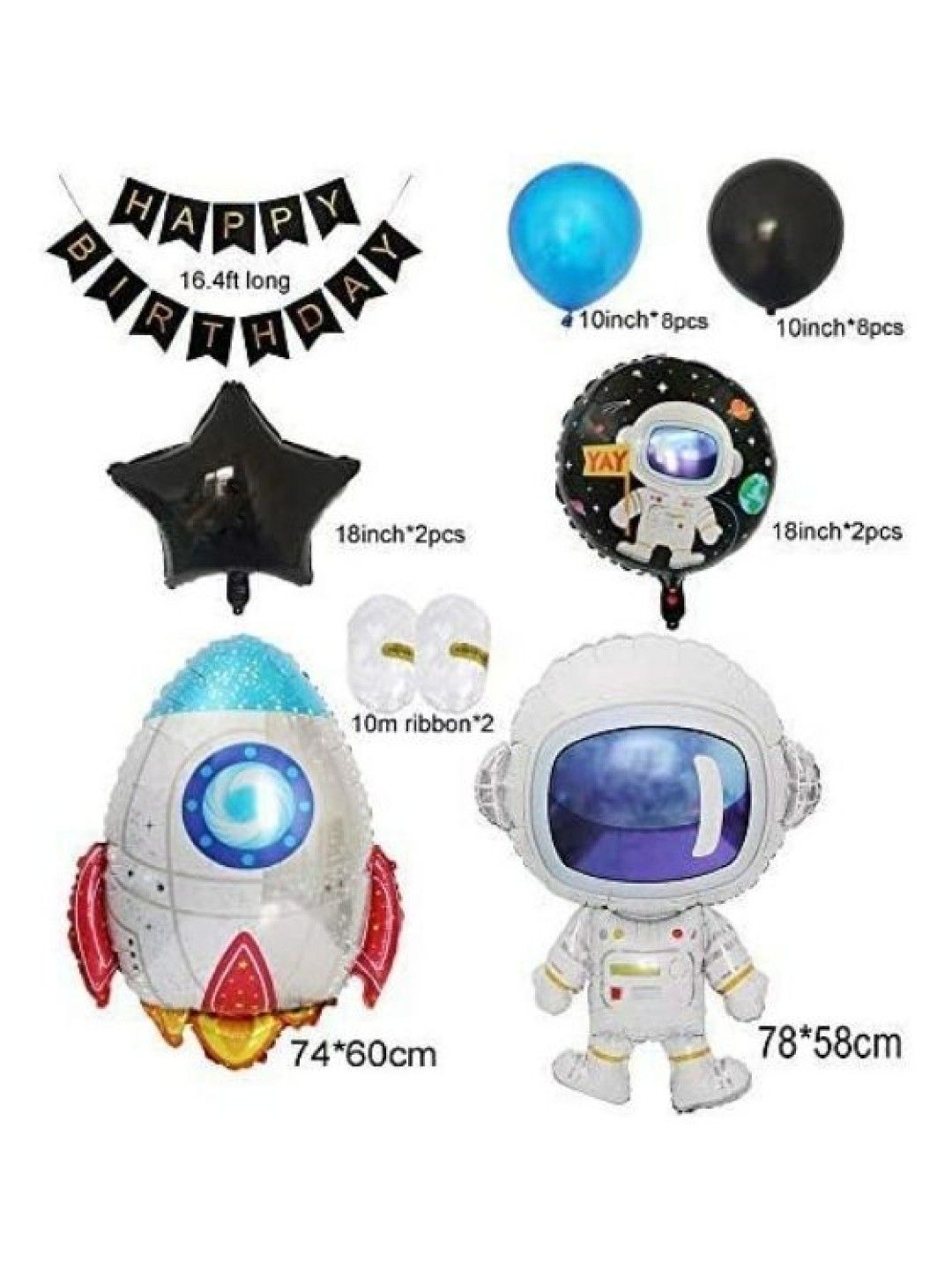 Party-Doh Outer Space Astronaut Balloon Set with Blue Foil Fringe Curtains (No Color- Image 3)