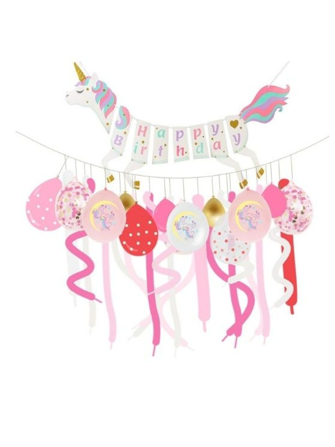 Party-Doh Unicorn Theme Banner and Hanging Balloons (No Color- Image 1)