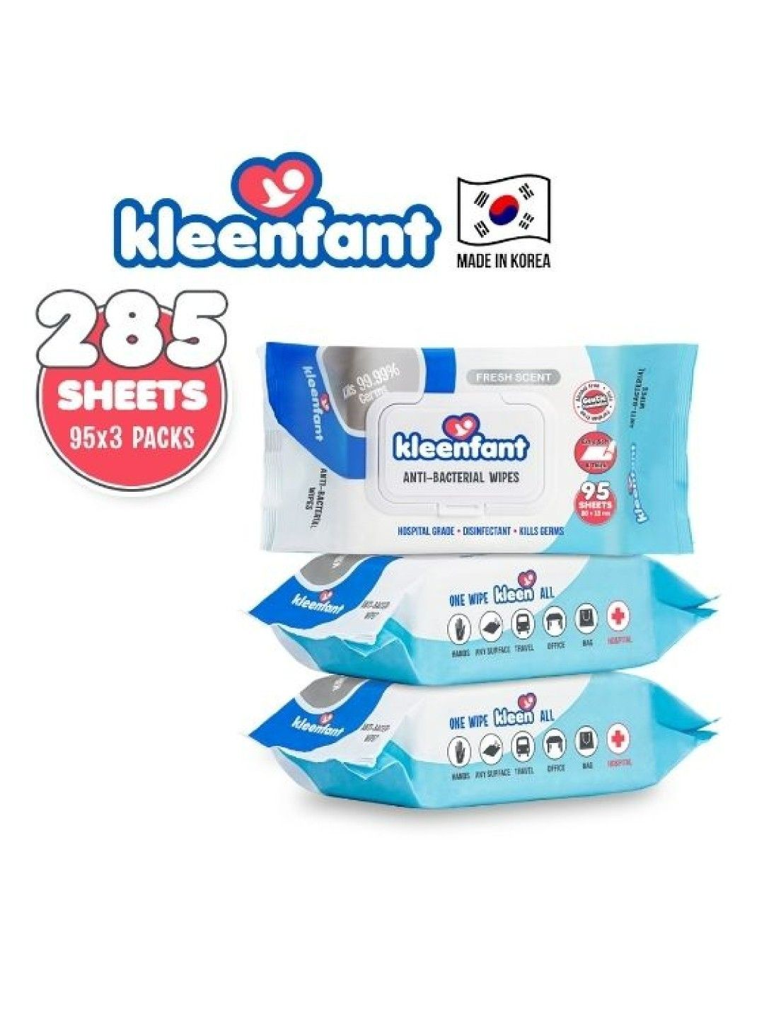 Kleenfant Fresh Scent Antibacterial Wipes (95 Sheets) Pack of 3 (No Color- Image 3)