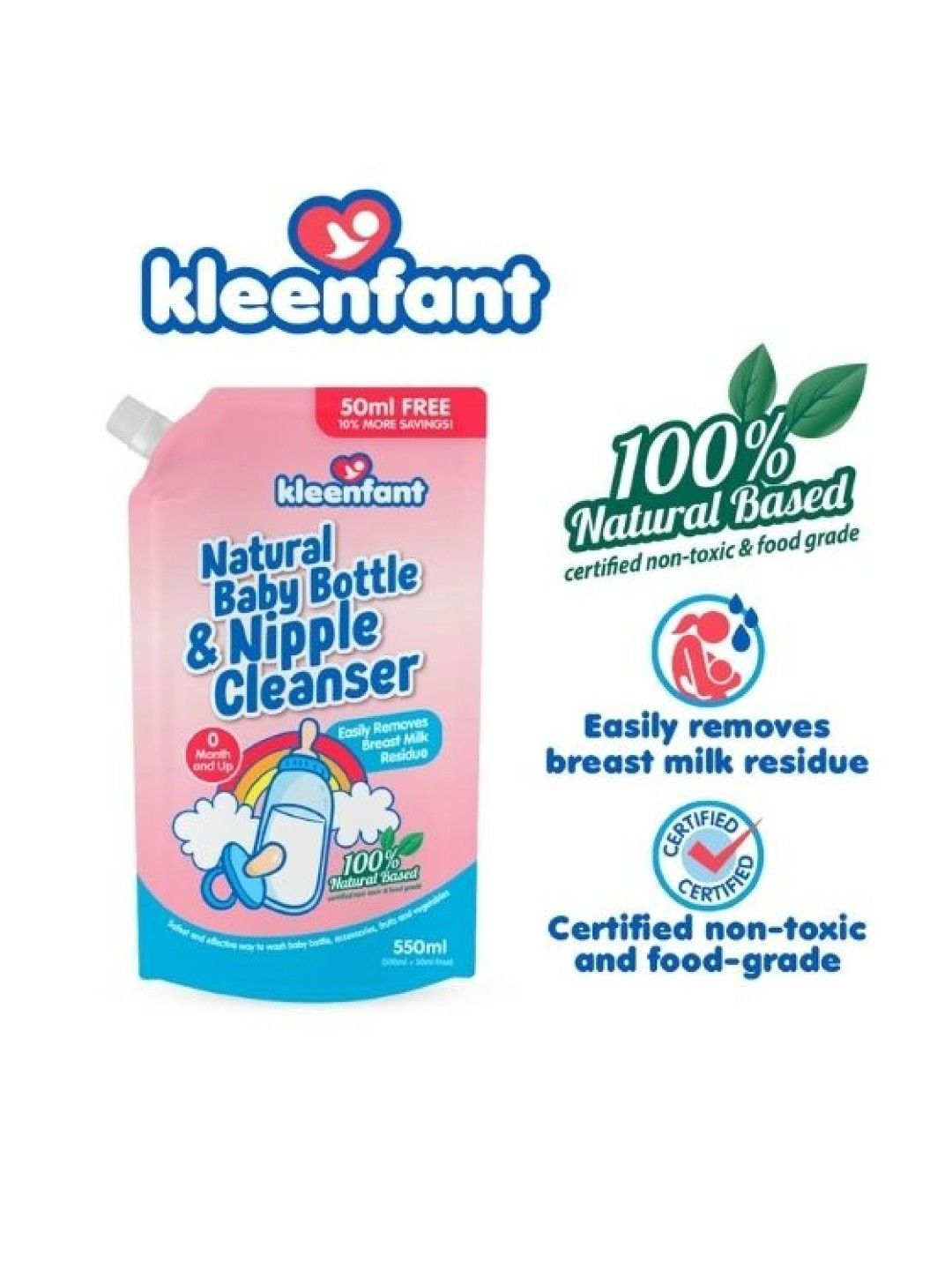 Kleenfant Natural Baby Bottle and Nipple Cleanser (550ml) Pack of 2 (No Color- Image 3)