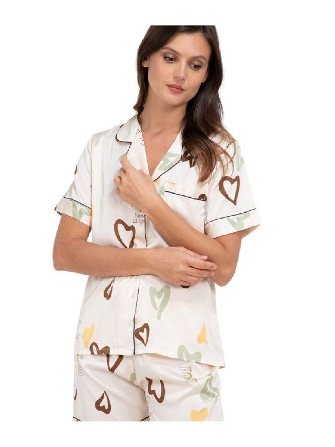 FEMINISM Heart Silk Shorts Set (White- Image 3)