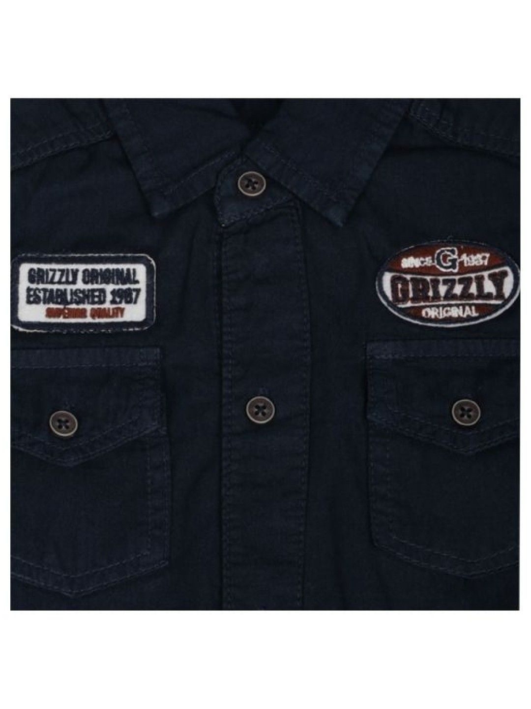 Grizzly Toddler Boys Short Sleeves Chambray Polo (Navy Blue- Image 3)