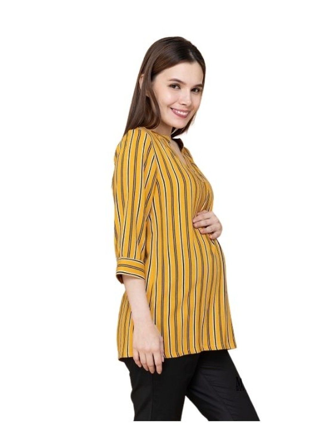 Mother2Be Brea 3/4 Maternity Blouse (Yellow Stripe- Image 3)