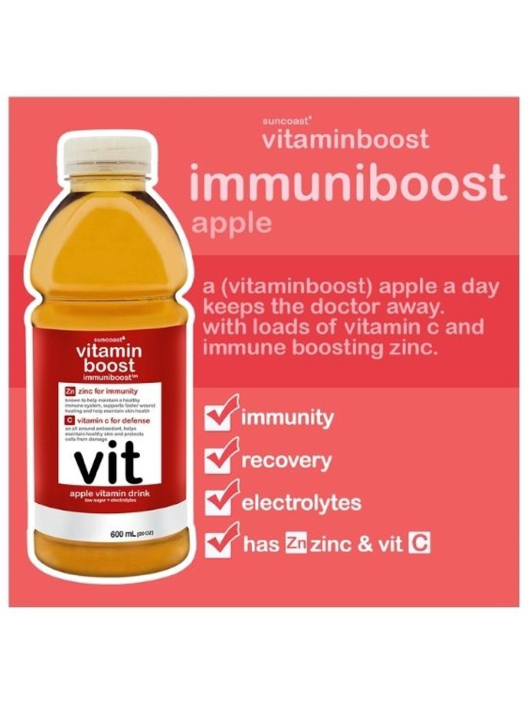 Vitamin Boost Immuniboost Apple Vitamin Drink (600ml) (6-pack) (No Color- Image 3)