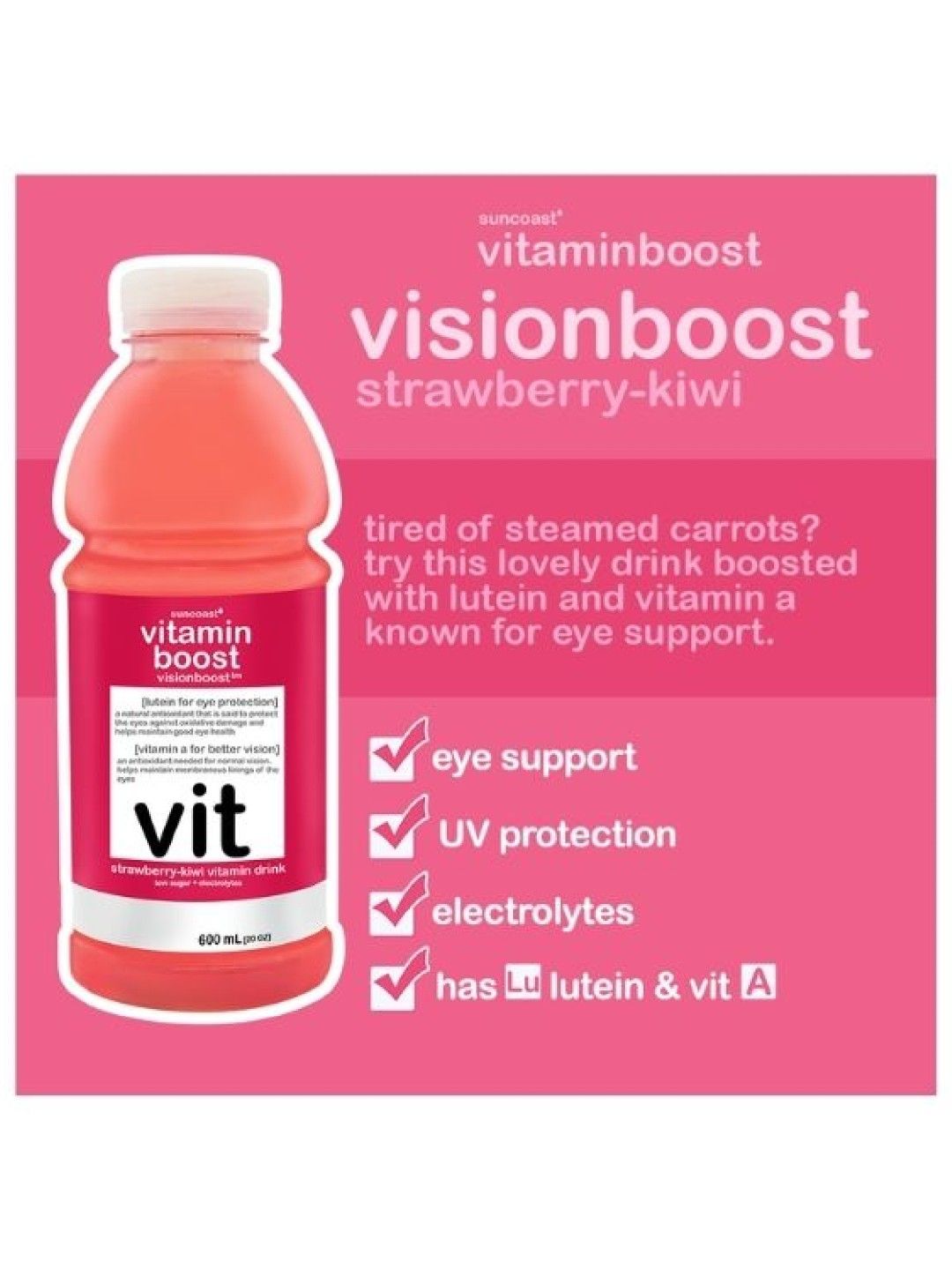 Vitamin Boost Visionboost Strawberry Kiwi Vitamin Drink (600ml) (6-pack) (No Color- Image 3)