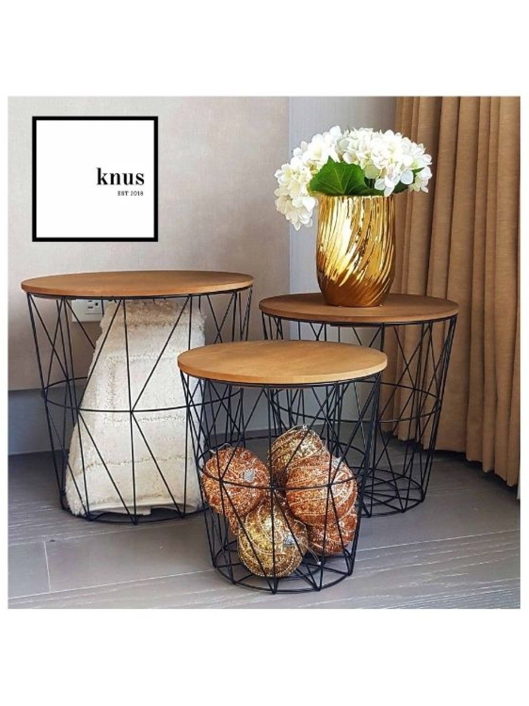 Knus PH Wire Side Table Storage (Set Of 3) (Black- Image 2)