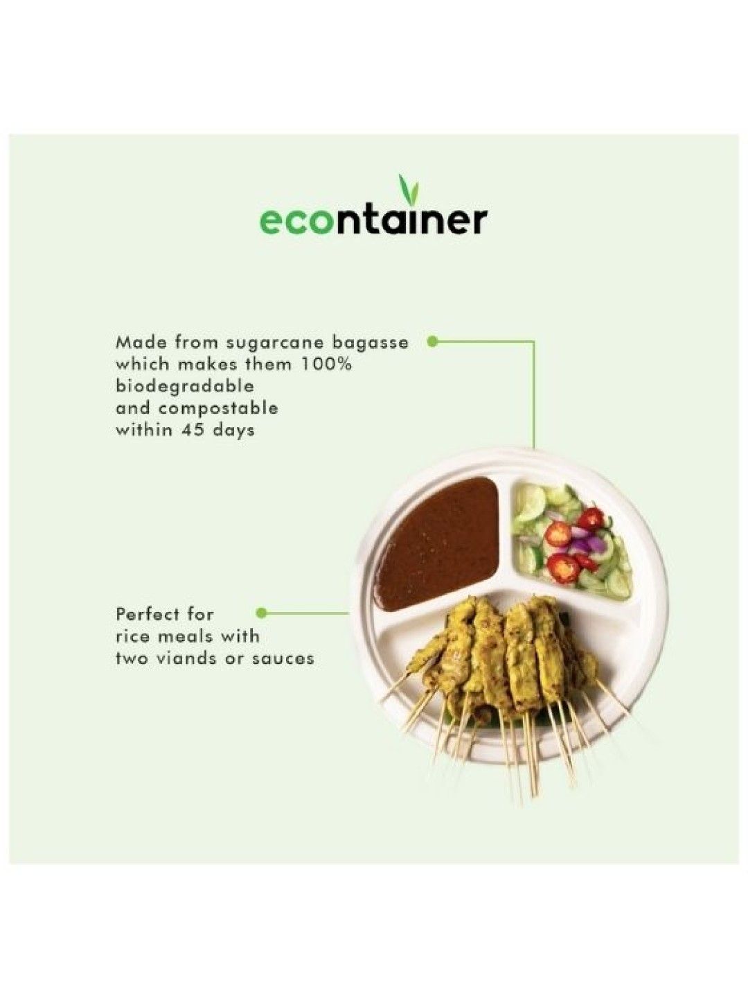 Econtainer Sugarcane Bagasse 3-compartment Plate Eco-friendly (10 inches)- Pack of 50 (No Color- Image 3)
