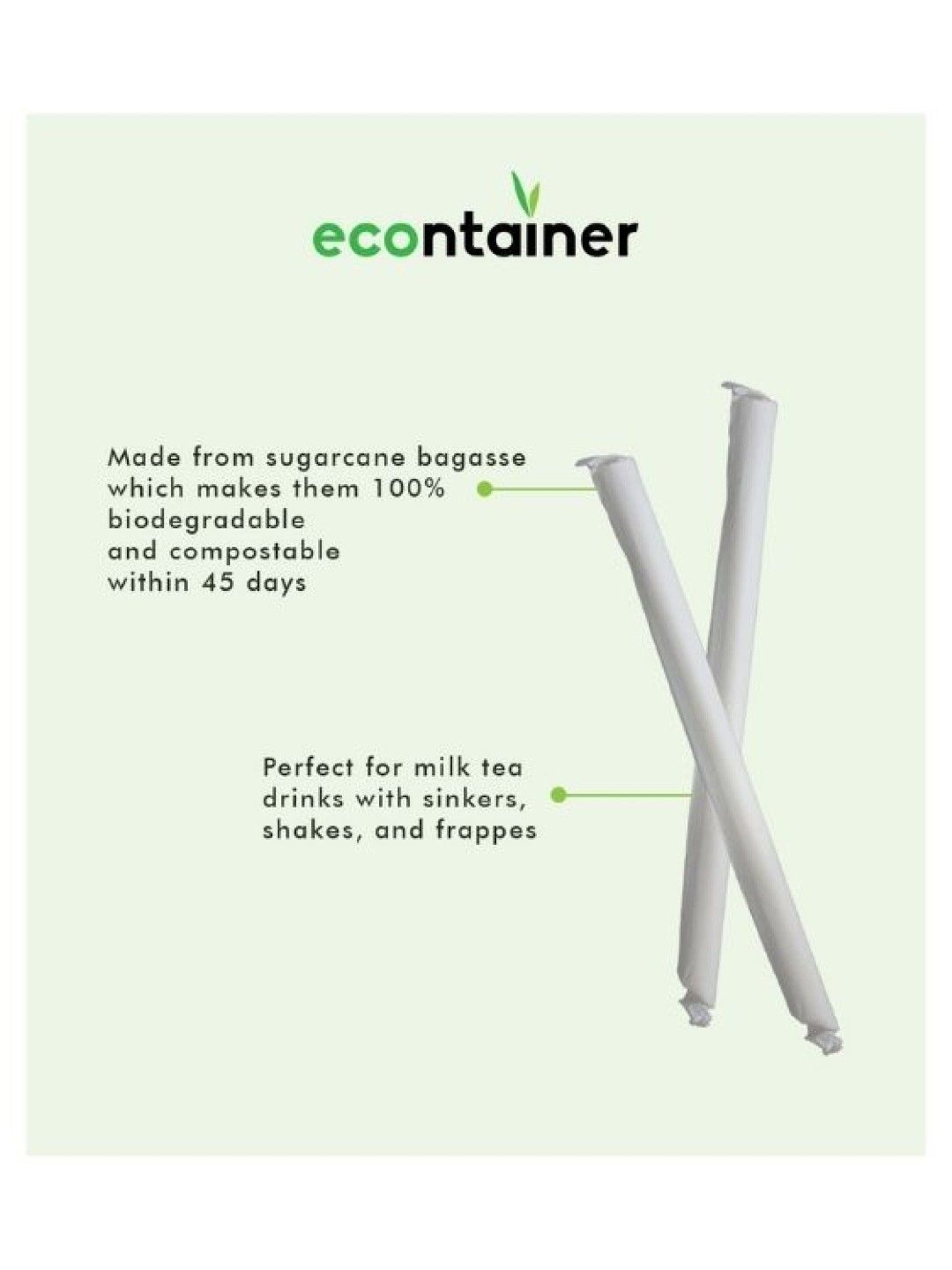 Econtainer Sugarcane Bagasse Angled Milk Tea Straw (210mm)- Pack of 100 (No Color- Image 3)