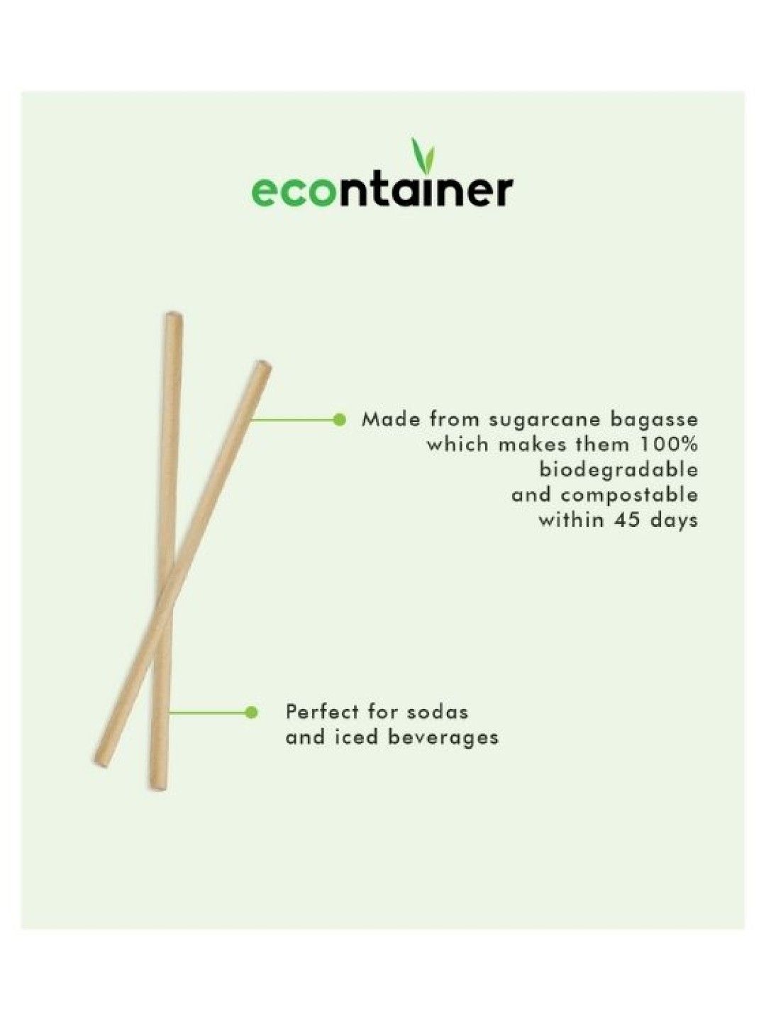 Econtainer Individually Wrapped Sugarcane Bagasse Straw Compostable (210mm) - Pack of 100 (No Color- Image 3)