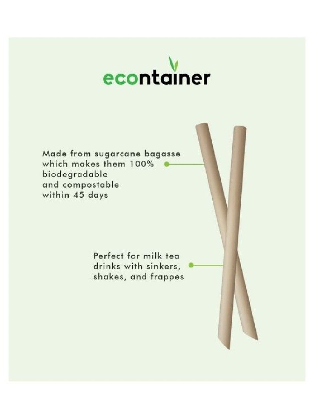 Econtainer Sugarcane Bagasse Angled Bottom Milk Tea Straw Compostable (210mm) - Pack of 100 (No Color- Image 3)