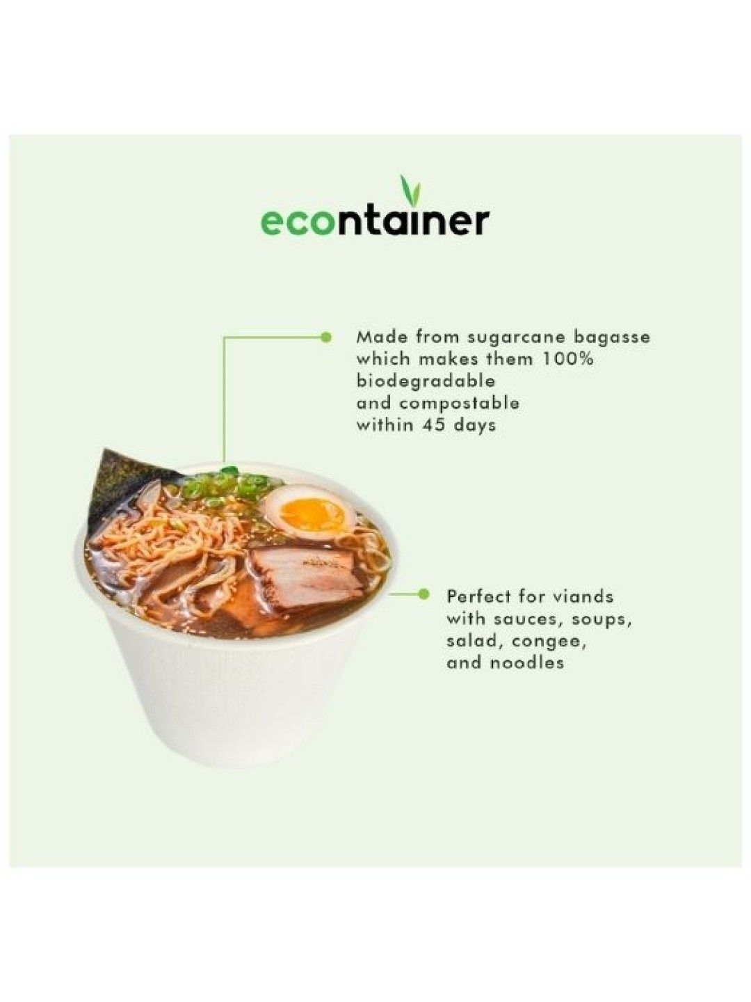 Econtainer Sugarcane Bagasse Barreled Bowl Eco-friendly Packaging (500ml)- Pack of 50 (with Lid- Image 3)
