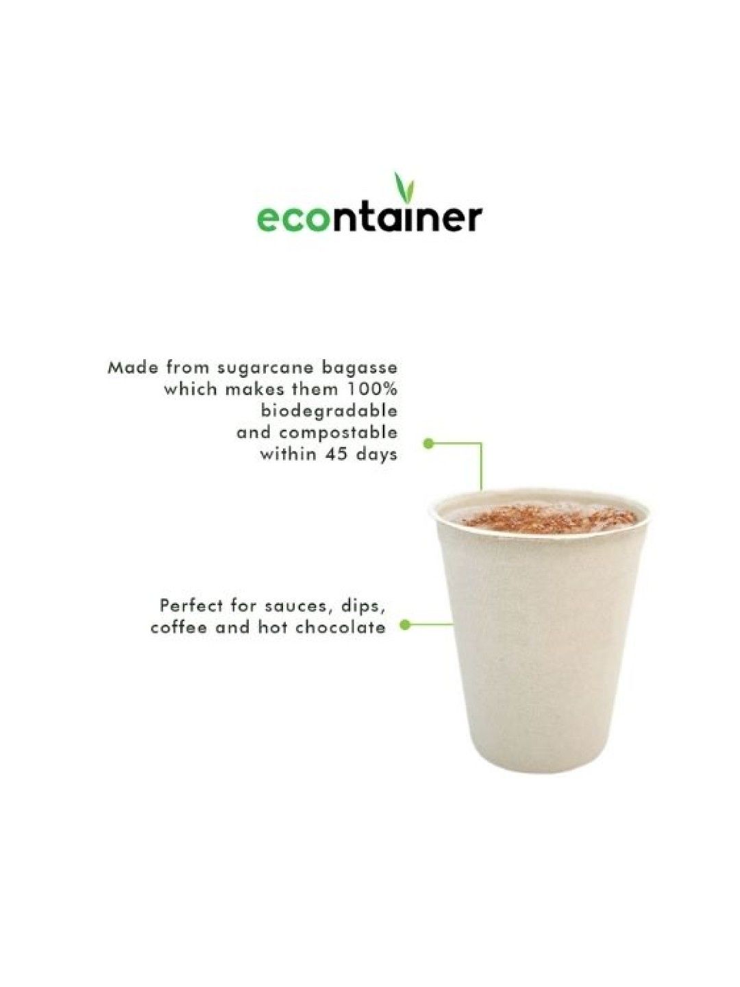 Econtainer Sugarcane Bagasse Coffee Cup (9 oz) - Pack of 50 (with Lid- Image 3)