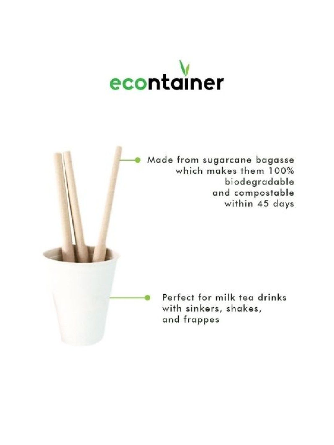 Econtainer Sugarcane Bagasse Milk Tea Straw Eco-friendly (210mm)- Pack of 100 (No Color- Image 3)