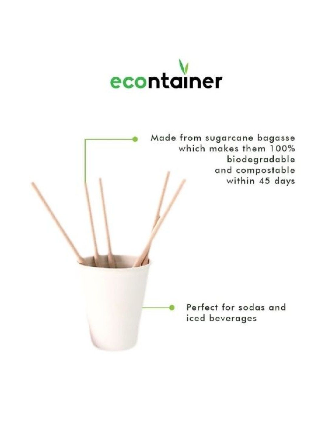 Econtainer Sugarcane Bagasse Straw Compostable and Eco-friendly (197mm) - Pack of 100 (No Color- Image 3)