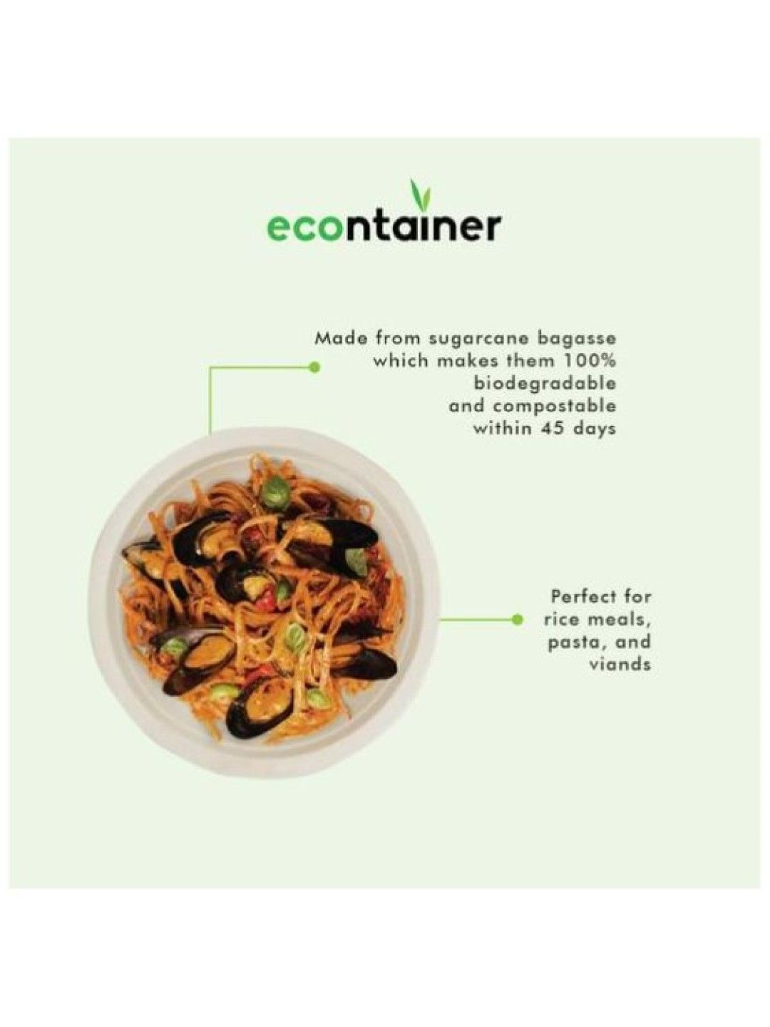 Econtainer Sugarcane Bagasse Plate Compostable and Eco-friendly (10 inches) - Pack of 50 (No Color- Image 3)