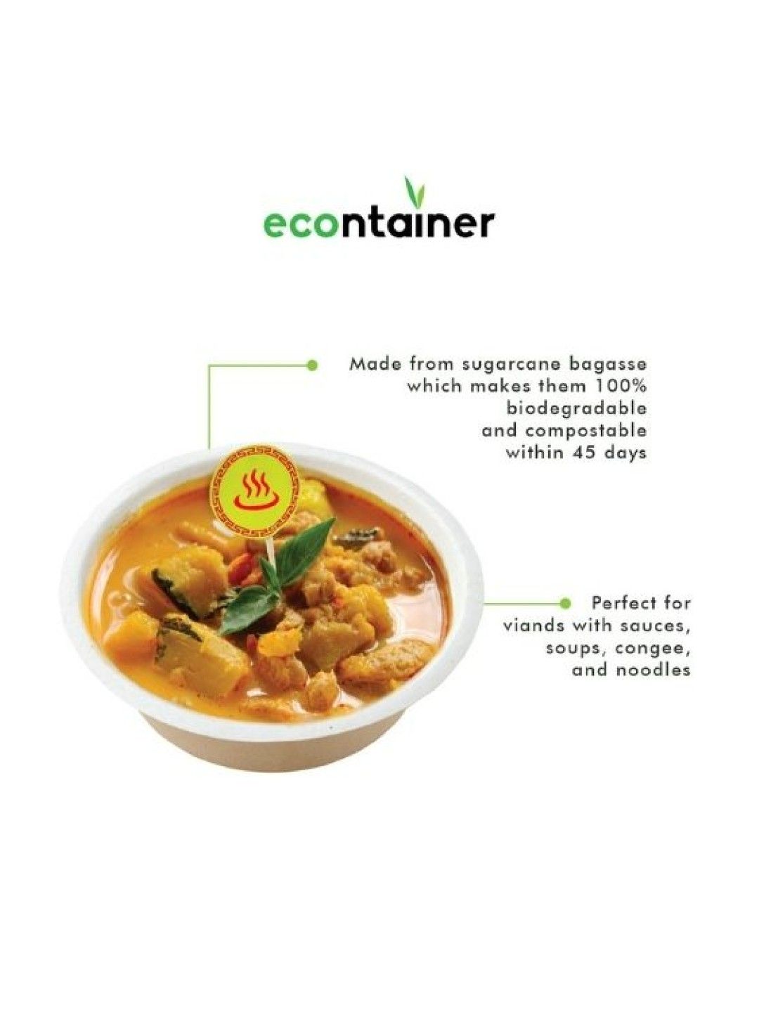 Econtainer Sugarcane Bagasse Classic Bowl Compostable and Eco-friendly (500ml) - Pack of 50 (without Lid- Image 3)