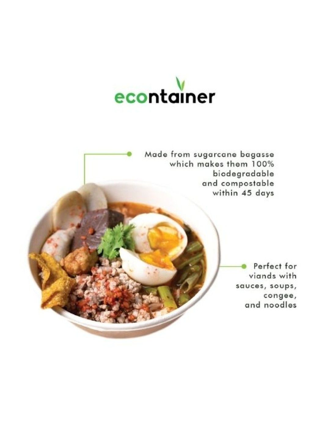 Econtainer Sugarcane Bagasse Classic Bowl Compostable and Eco-friendly (875ml) - Pack of 50 (without Lid- Image 3)