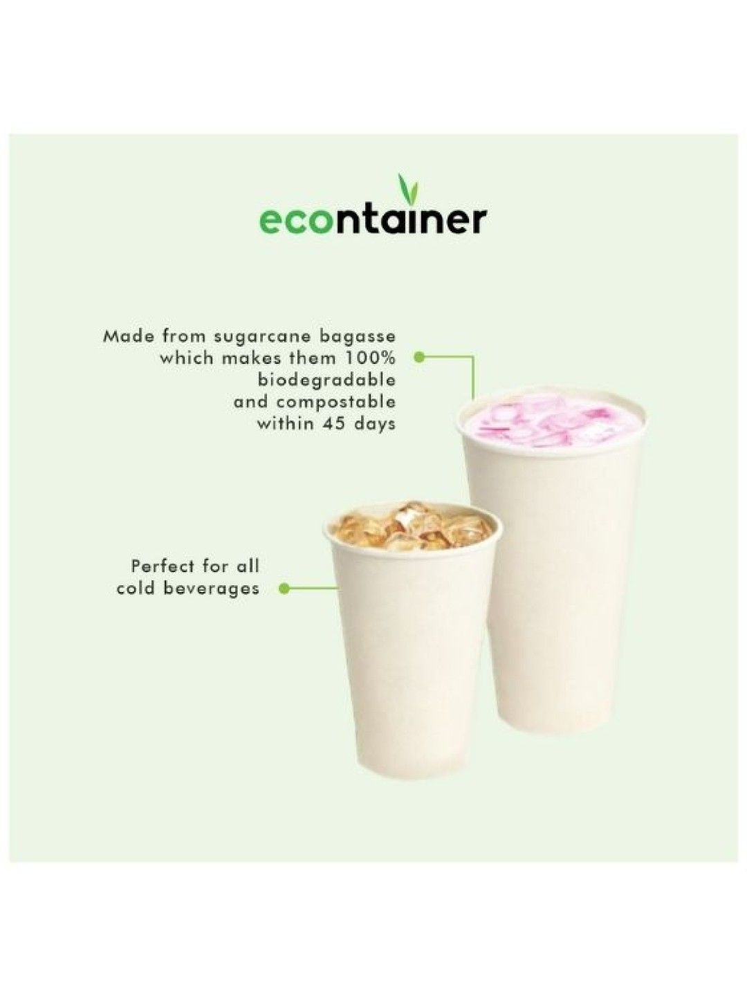 Econtainer Sugarcane Bagasse Cold Cup Compostable and Eco-friendly (16oz) - Pack of 50 (without Lid- Image 3)
