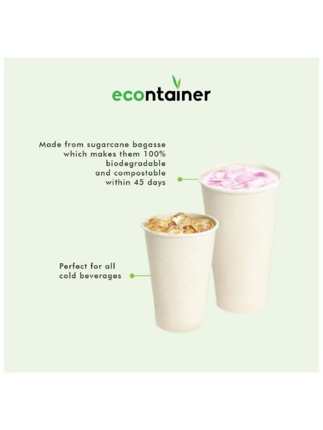 Econtainer Sugarcane Bagasse Cold Cup Compostable and Eco-friendly (22oz) - Pack of 50 (without Lid- Image 3)