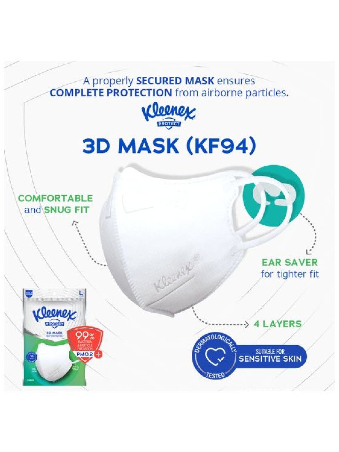 Kleenex Protect 3D Face Mask KF94 Large (1-Pack, 1 Mask) (No Color- Image 2)