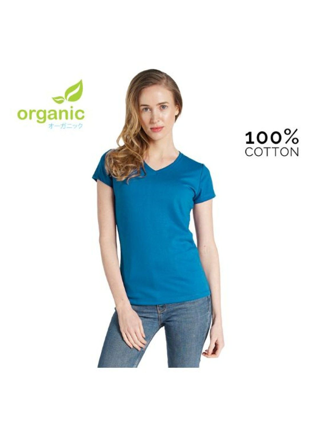 Organic Apparel Ladies V-Neck T-Shirt (Aqua Blue- Image 3)