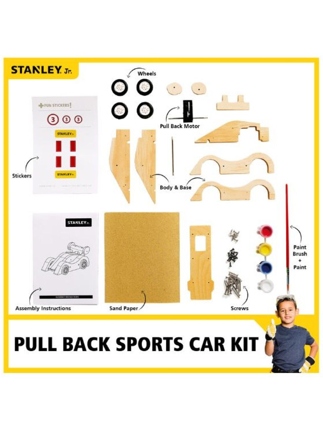 Stanley Stanley Jr. Pull Back Sports Car Assembly Kit (Wooden) (No Color- Image 3)