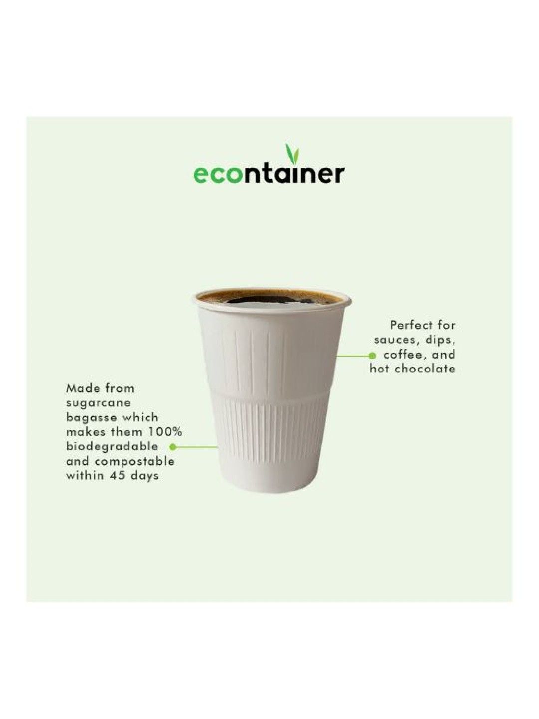 Econtainer Sugarcane Bagasse Coffee Cup without Lid (12oz) Eco-friendly - Pack of 50 (No Color- Image 3)