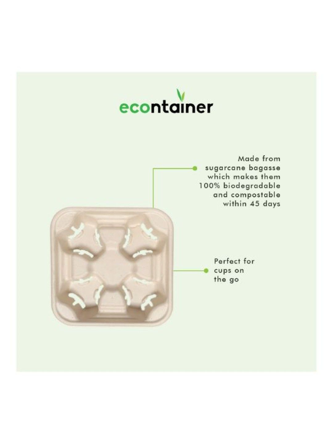 Econtainer 4-cup Holder Tray Compostable and Eco-friendly - Pack of 50 (No Color- Image 3)