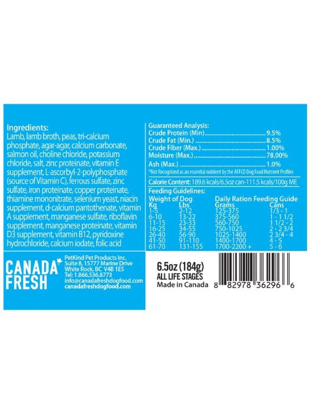 Canada Fresh Dog Food 170g Lamb edamama