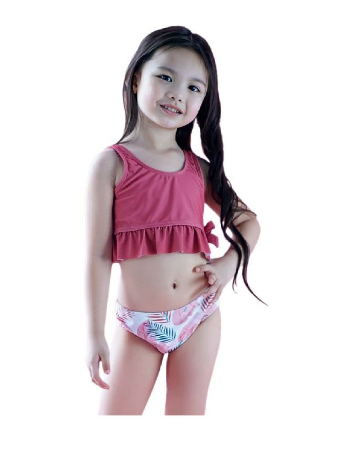 Little Paddler Swimsuit For Kids Little Avery Tropical Leaf (Berry Red) (No Color- Image 3)