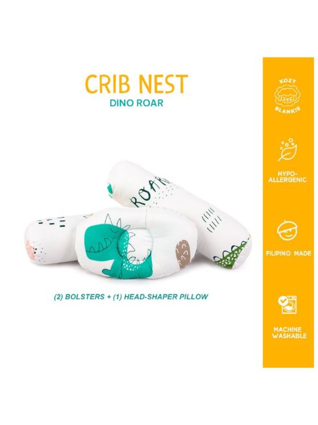 Kozy Blankie Crib Nest - Dino Roar White (No Color- Image 3)