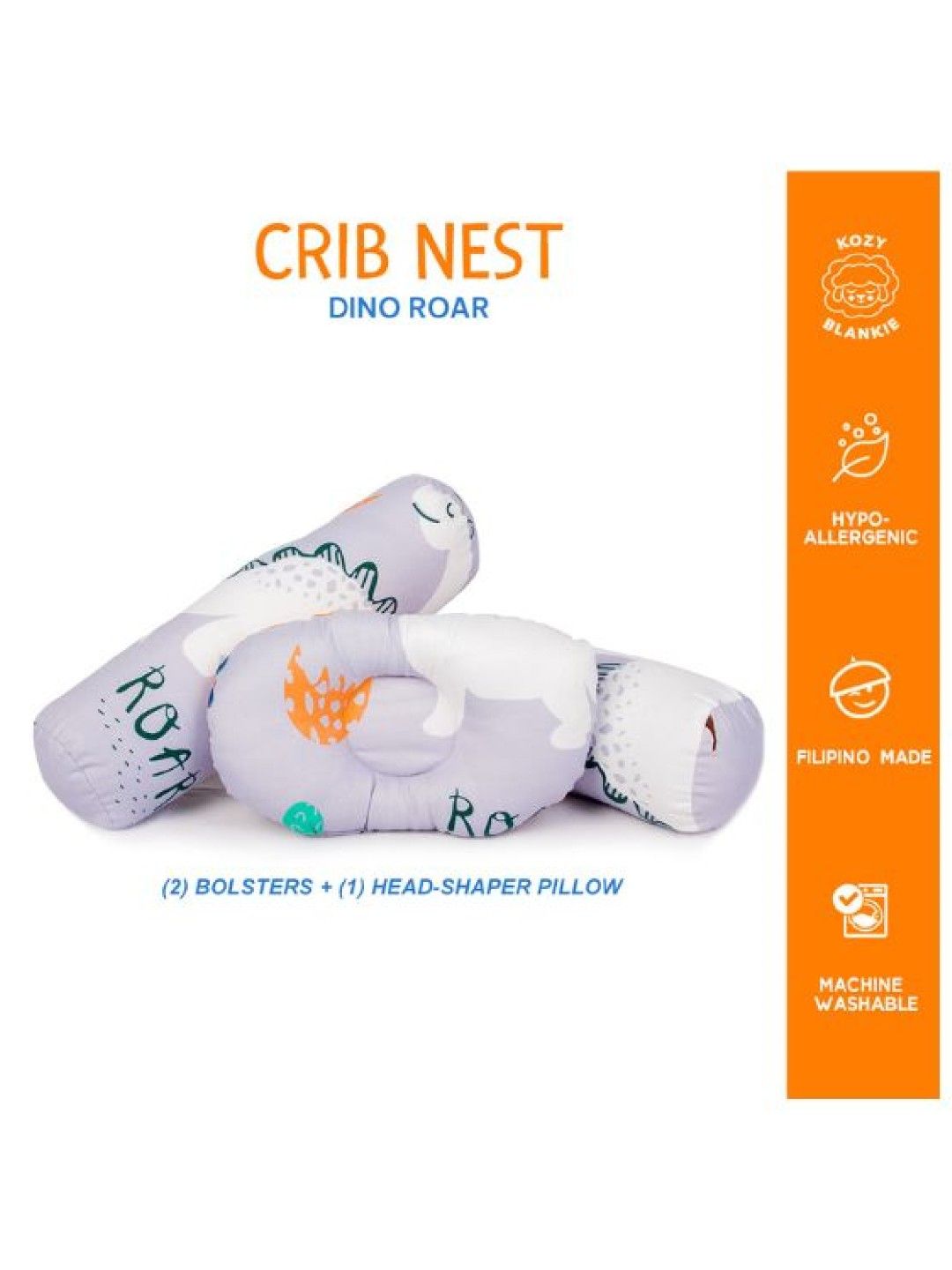 Kozy Blankie Crib Nest - Dino Roar Grey (No Color- Image 3)