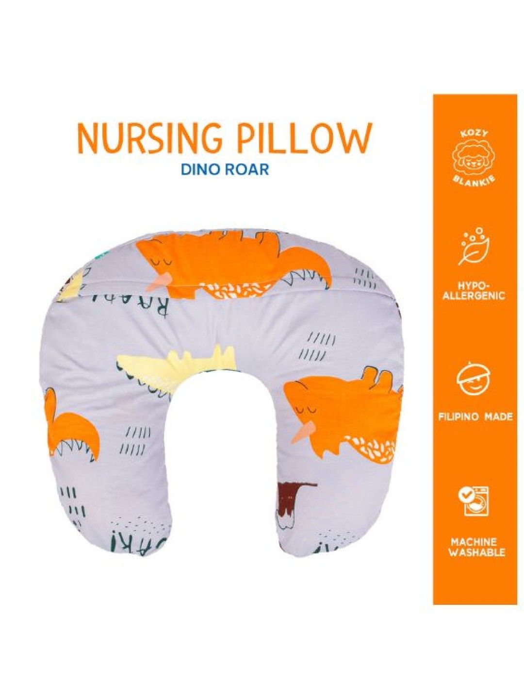 Kozy Blankie Nursing Pillow (Dino Roar Grey- Image 3)