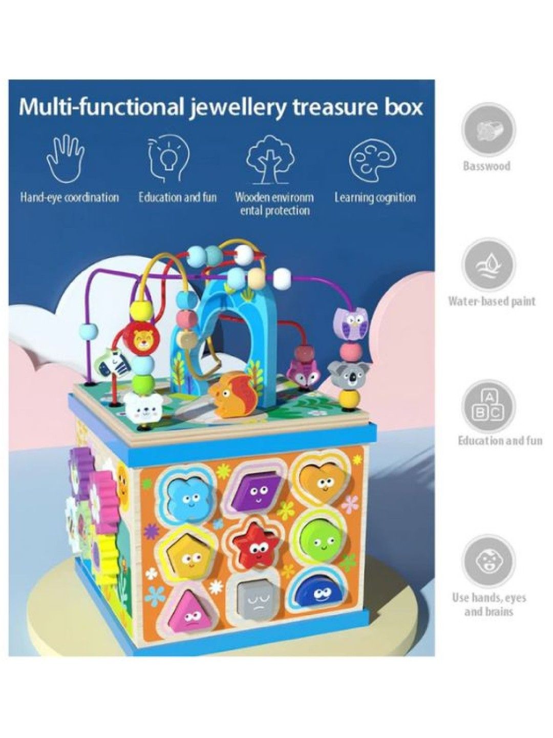 QT Hub 5 Sides Wooden Cube Toy (No Color- Image 3)