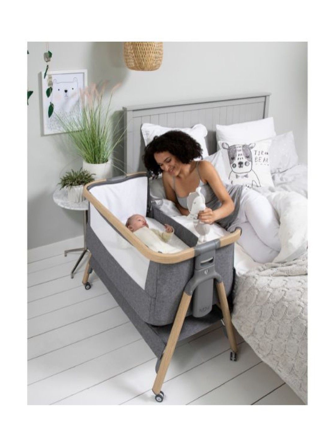 Tutti Bambini Cozee Air Bedside Crib - Oak and Charcoal (Oak and Charcoal- Image 3)