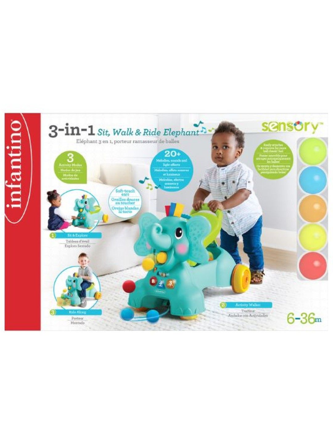 Infantino 3-in-1 Sit, Walk & Ride (Elephant) (Torquiose- Image 3)