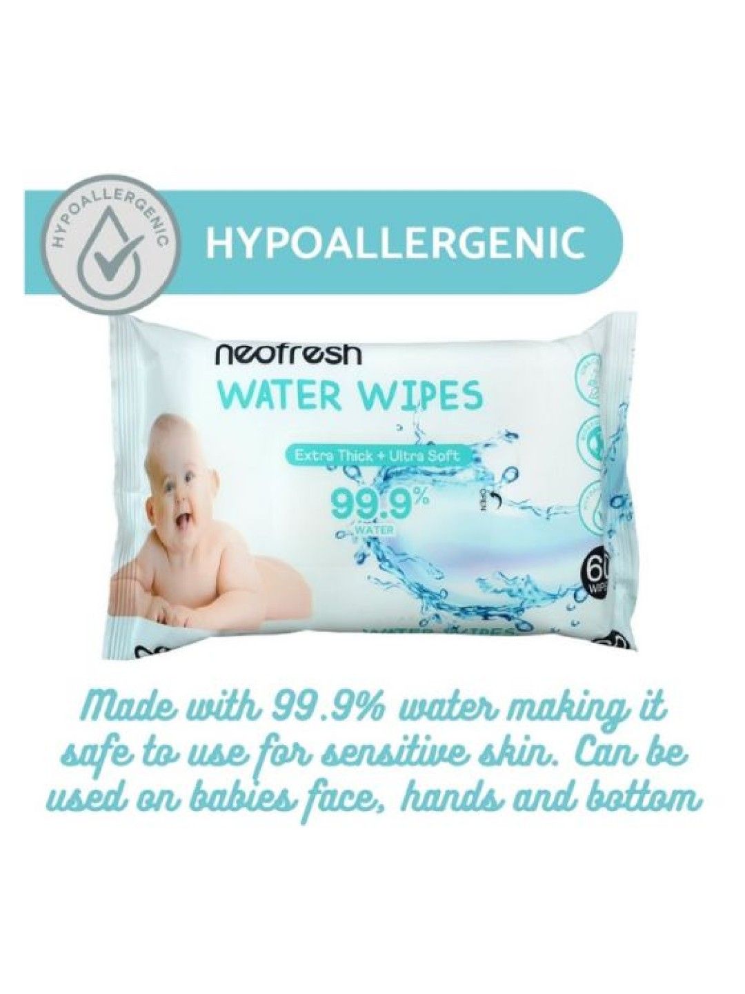 Neofresh Baby Water Wipes Unscented - 60pcs (No Color- Image 3)