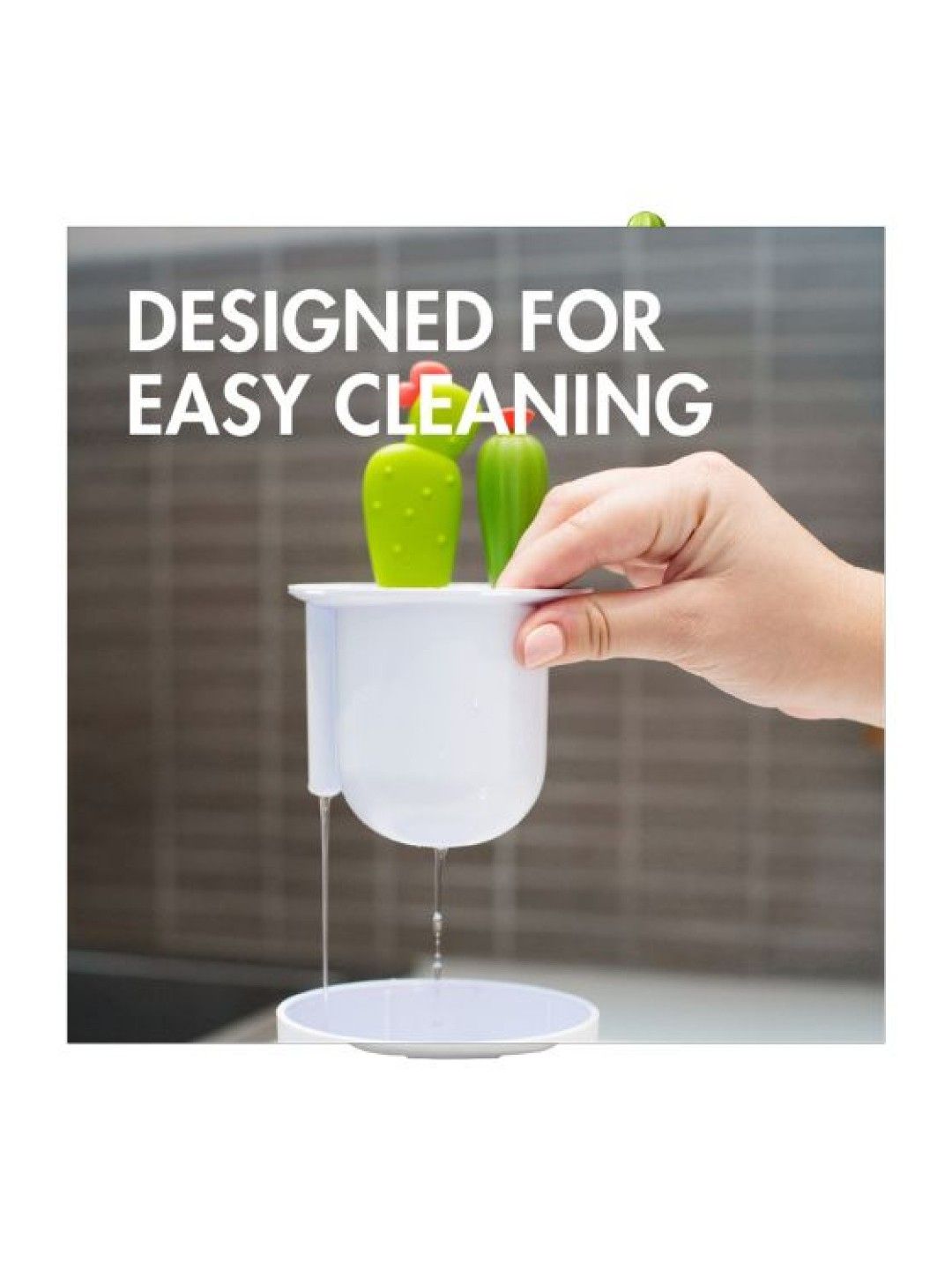 BOON CACTI Bottle Cleaning System - Set of 4 brushes with vase BPA-Free (White & Green- Image 3)