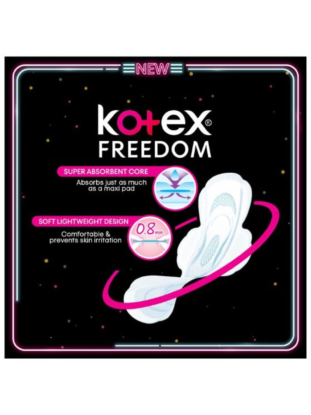 Kotex Freedom Ultrathin Sanitary Napkins 23cm - 16 Pads (8 Pads x 2  Packs) (No Color- Image 3)