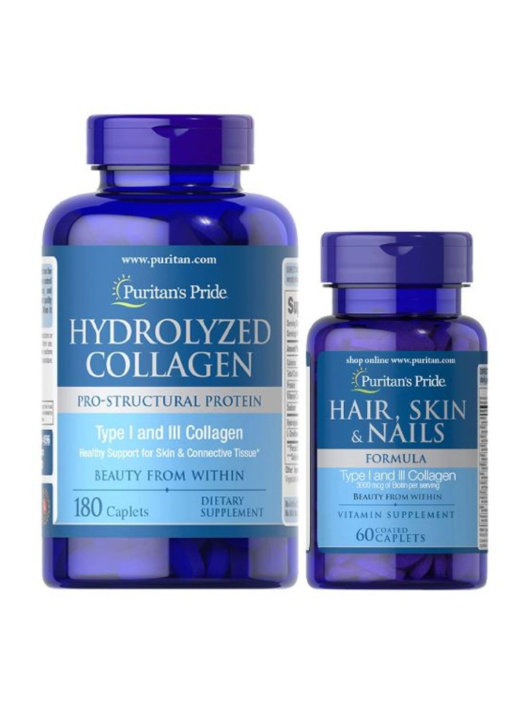Puritan's Pride Beauty and Skin Pack A (Hydrolyzed Collagen and Hair, Skin & Nails Formula) (No Color- Image 1)
