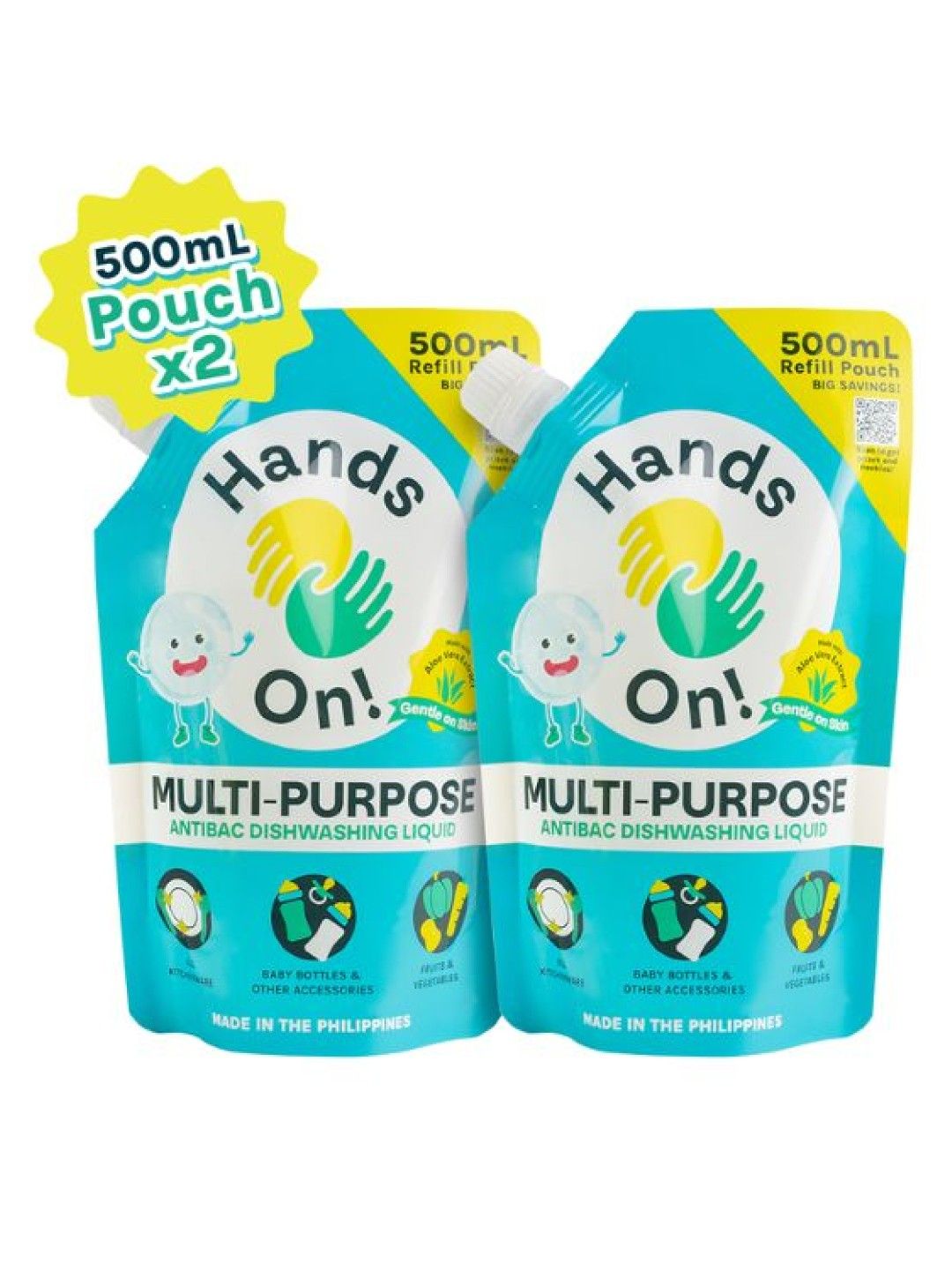 Hands-On! Multipurpose Dishwashing Liquid 500ml Pouch Duo