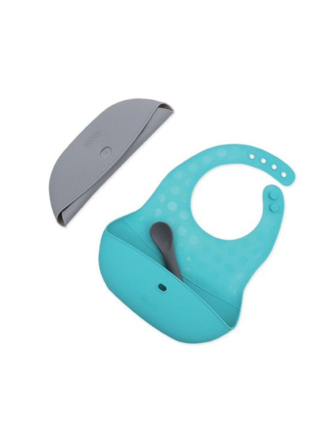 bbluv Pöket: Portable Silicone Bibs & Spoon Feeding Set (Aqua & Grey- Image 1)