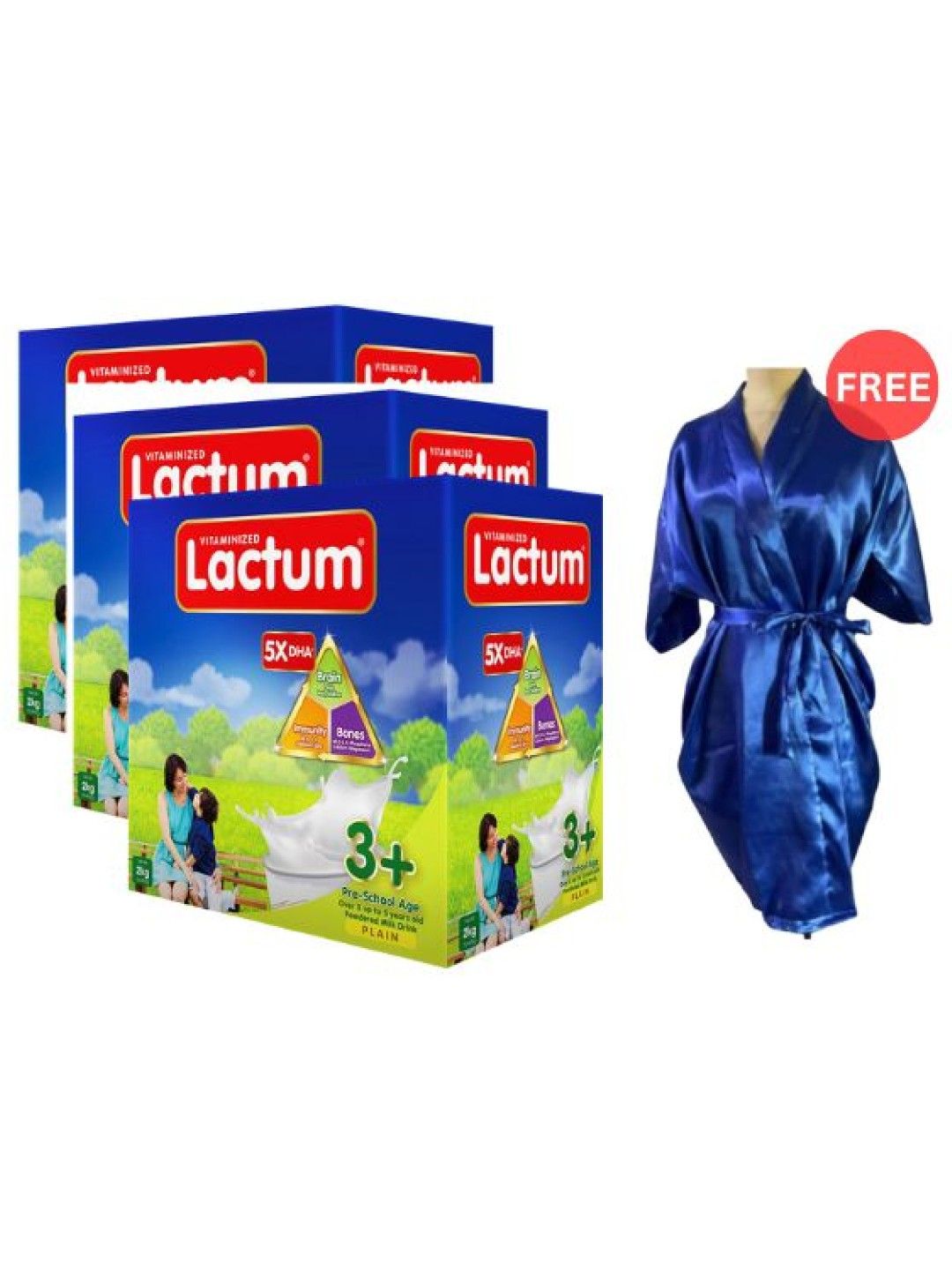 Lactum 3+ Plain Powdered Milk Drink (2kg) x 3 with FREE Silk Robe (No Color- Image 1)